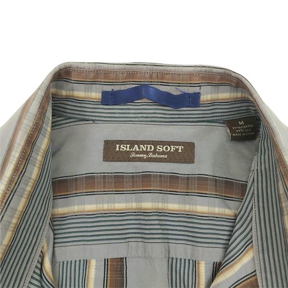 Tommy Bahama Island Soft Shirt Mens Medium Gray Button Up Striped 100% Cotton - Picture 8 of 9